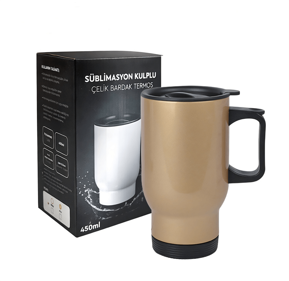 Kişiye özel Altın renk Çelik Kulplu Bardak Termos