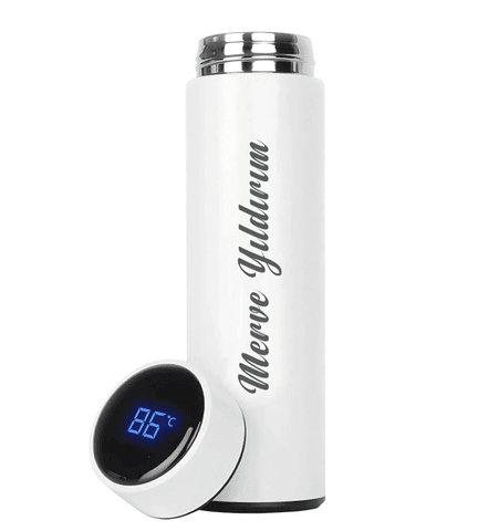 Kişiye özel Beyaz Dijital Göstergeli Filitreli Çelik Termos