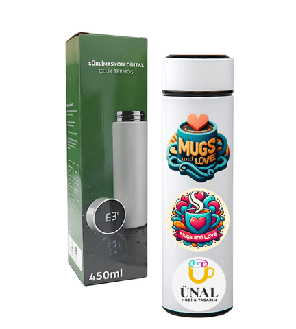 Kişiye özel Beyaz Dijital Göstergeli Filitreli Çelik Termos