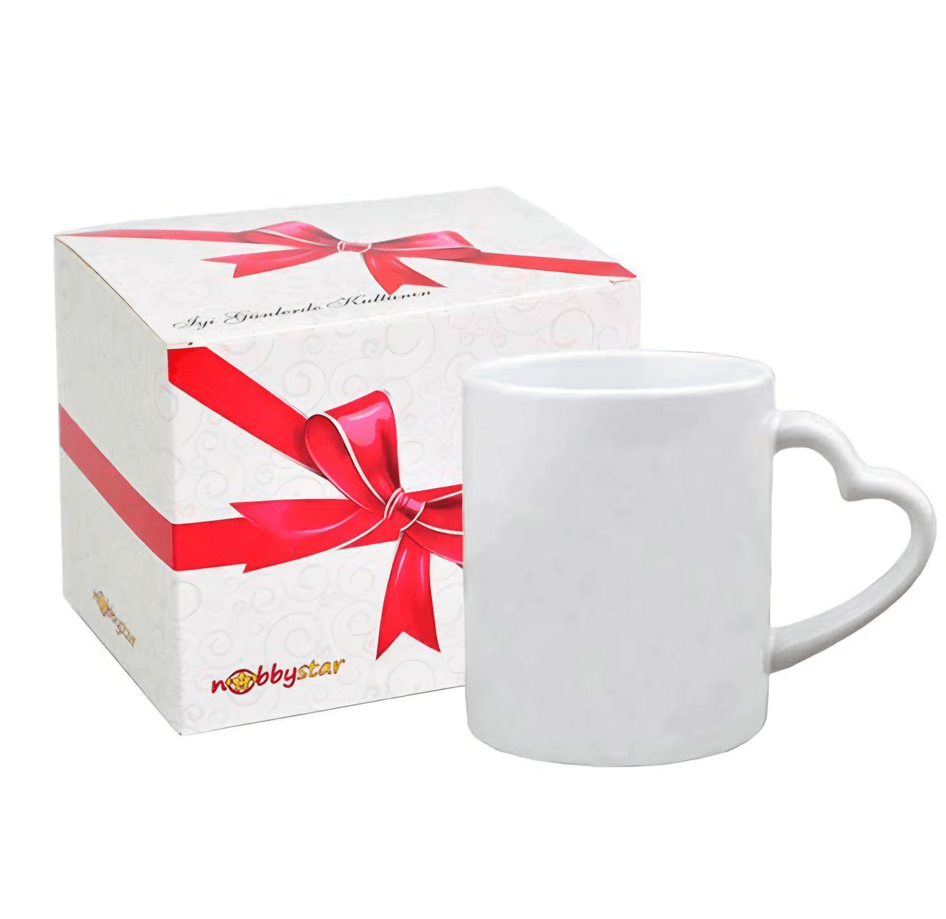 Kişiye özel Kalp Kulplu Beyaz Porselen Kupa