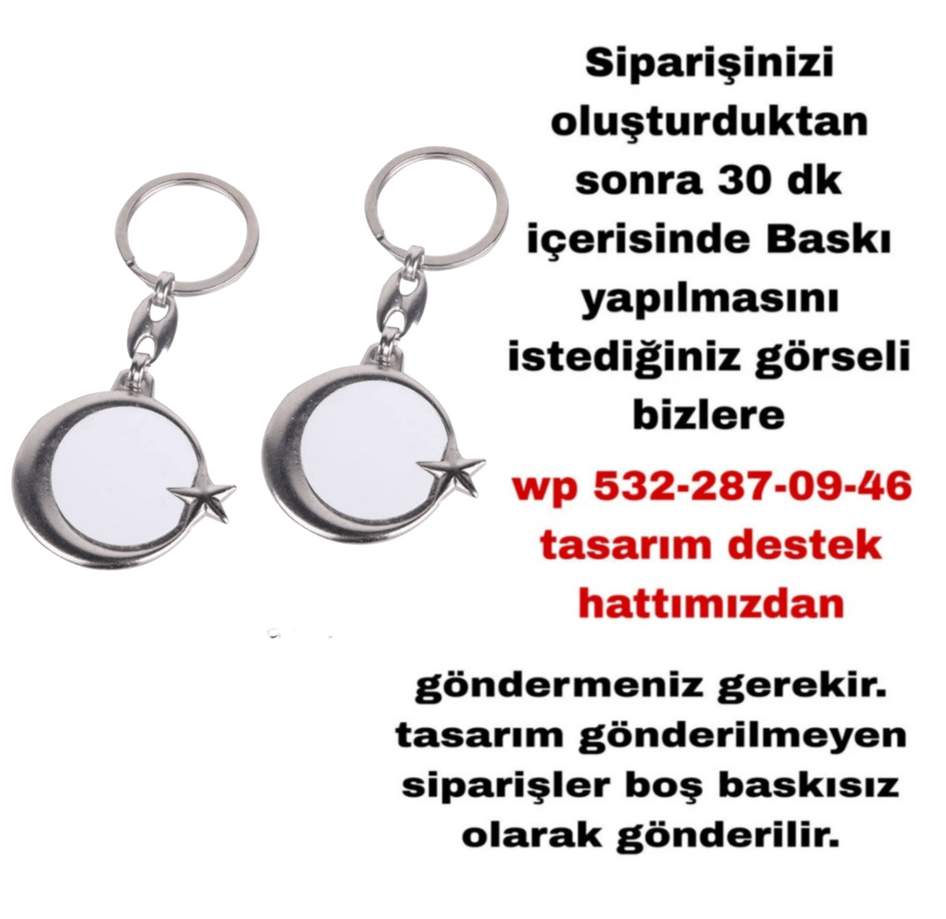 Kişiye özel ayyıldız metal çift yüz 2 adet anahtarlık