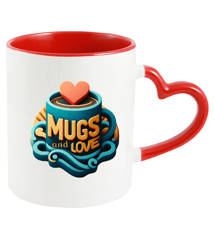 Kişiye özel İçı ve Kulpu Kırmızı Kalp Kulplu Sevgili Kupası