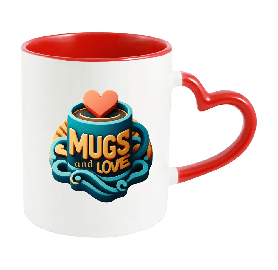 Kişiye özel İçı ve Kulpu Kırmızı Kalp Kulplu Sevgili Kupası