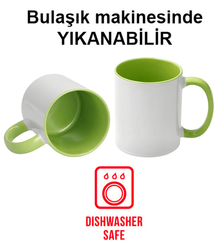 Kişiye özel İçi ve Kulpu Açık Yeşil Porselen Kupa