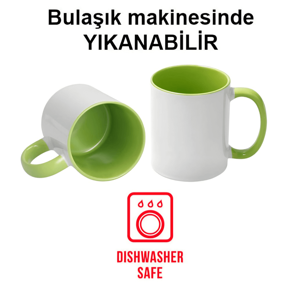 Kişiye özel İçi ve Kulpu Açık Yeşil Porselen Kupa