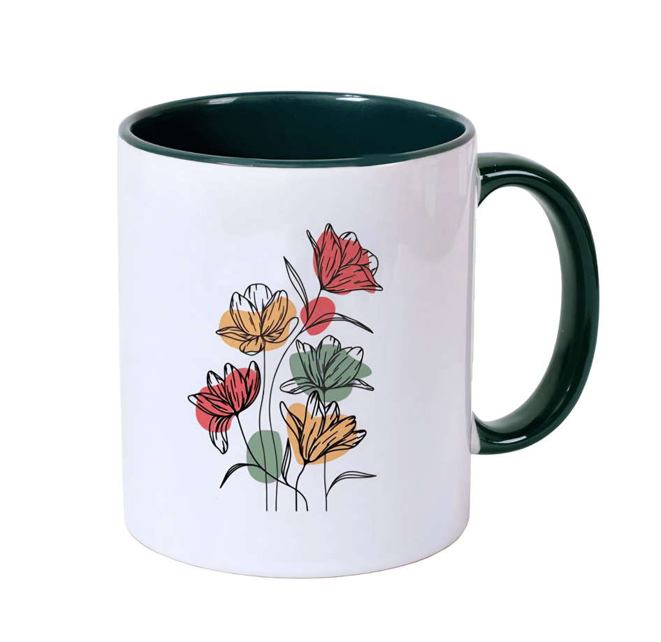 Kişiye özel İçi ve Kulpu Koyu Yeşil Porselen Kupa