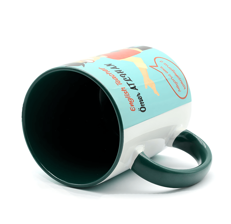 Kişiye özel İçi ve Kulpu Koyu Yeşil Porselen Kupa