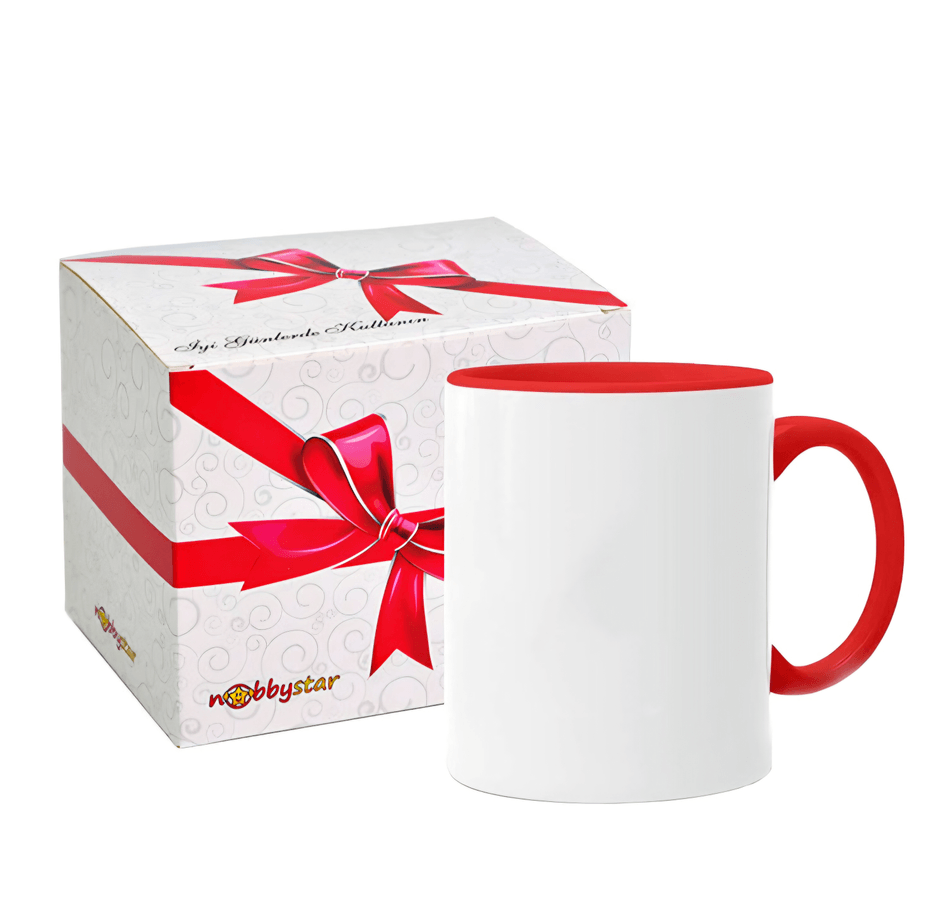 Kişiye özel İçi ve Kulpu Kırmızı Porselen Kupa