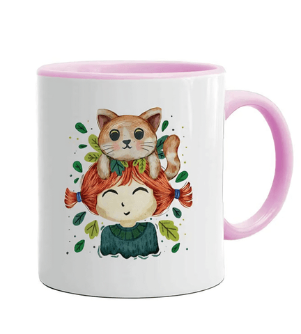 Kişiye özel İçi ve Kulpu Pembe Porselen Kupa