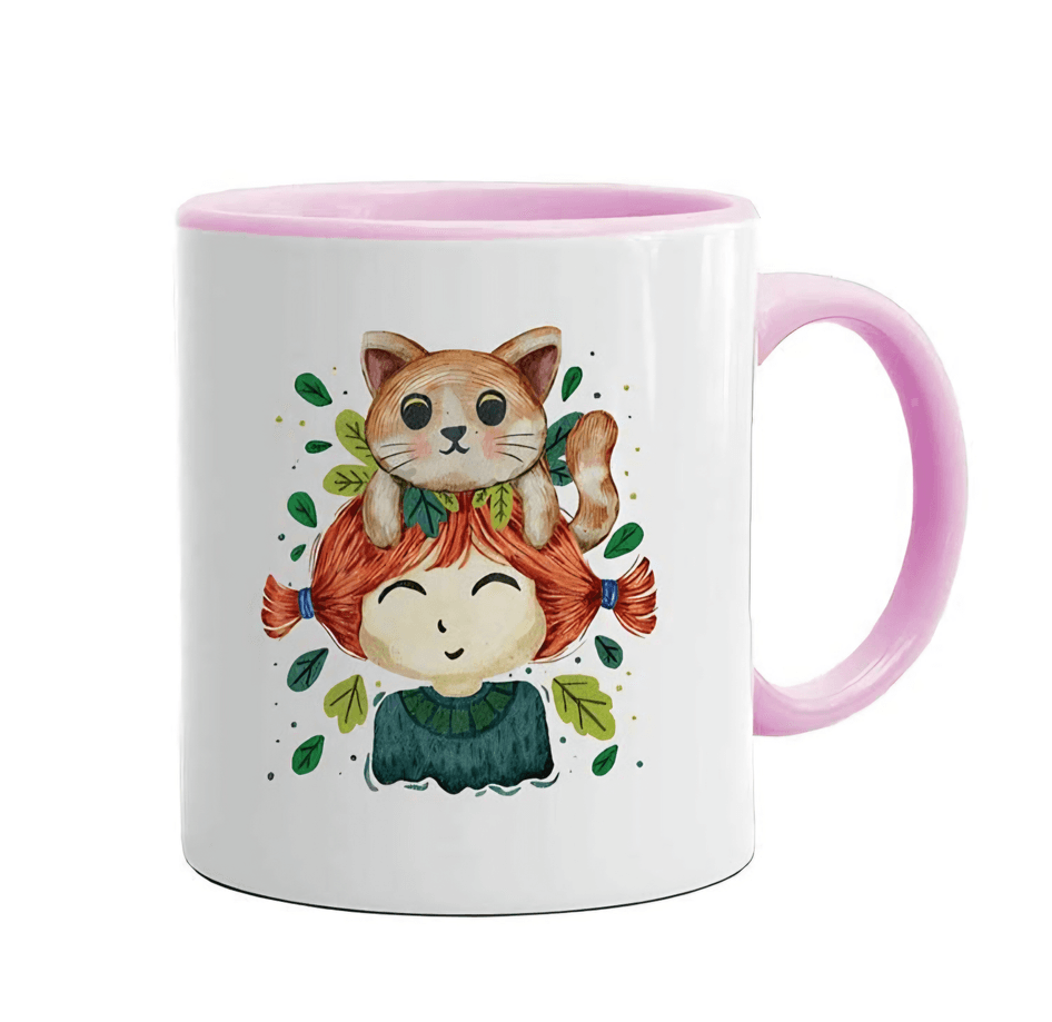 Kişiye özel İçi ve Kulpu Pembe Porselen Kupa