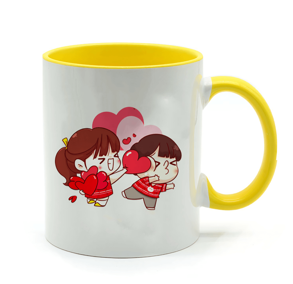 Kişiye özel İçi ve Kulpu Sarı Porselen Kupa