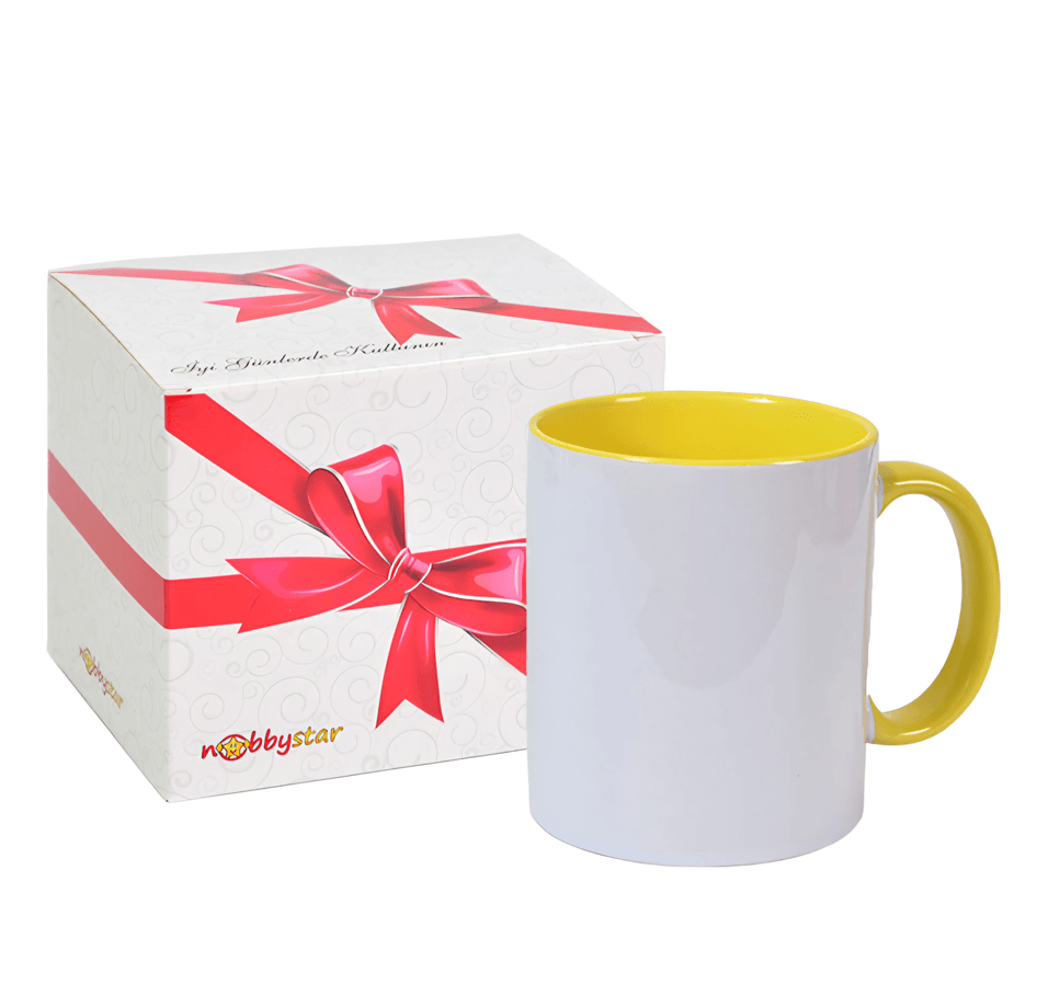 Kişiye özel İçi ve Kulpu Sarı Porselen Kupa