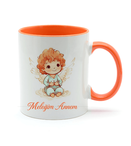 Kişiye özel İçi ve Kulpu Turuncu Porselen Kupa