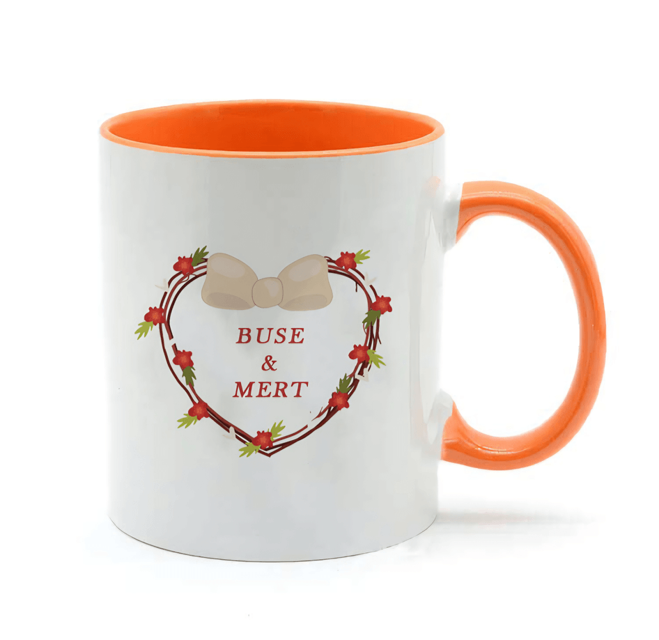 Kişiye özel İçi ve Kulpu Turuncu Porselen Kupa