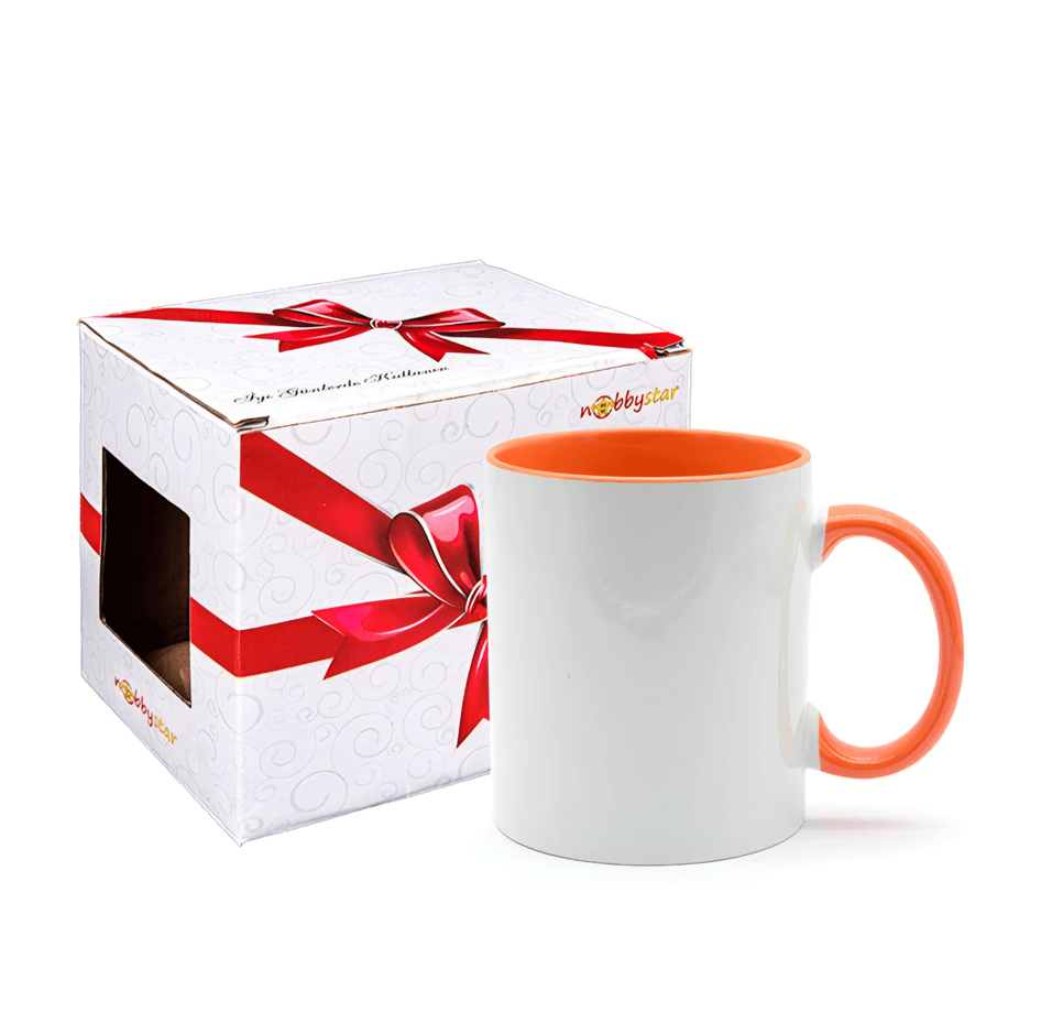 Kişiye özel İçi ve Kulpu Turuncu Porselen Kupa