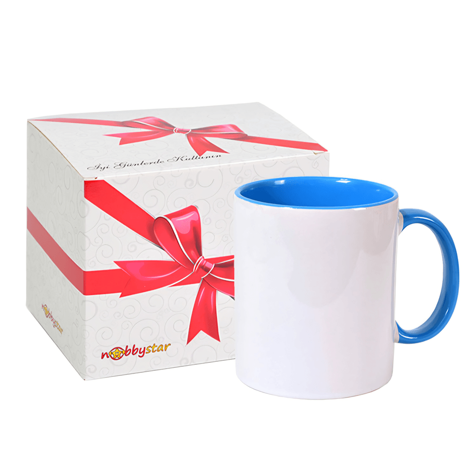 Kişiye özel İçi ve Kulpu Açık Mavi Porselen Kupa