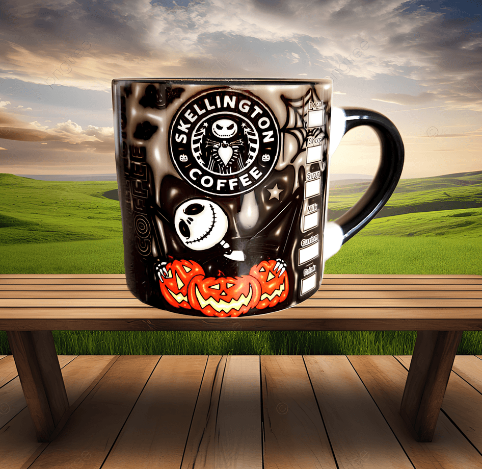 Skellington Halloween Baskı Porselen Fincan