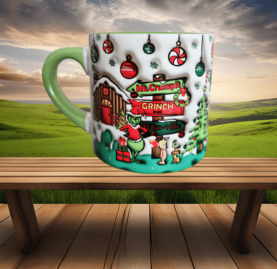 Grinch Noel Yılbaşı Baskı Porselen Fincan