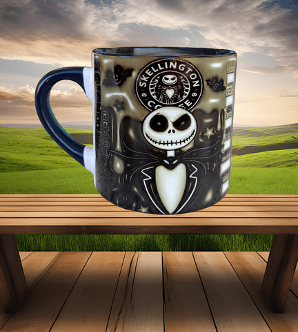 Skellington Halloween Baskı Porselen Fincan