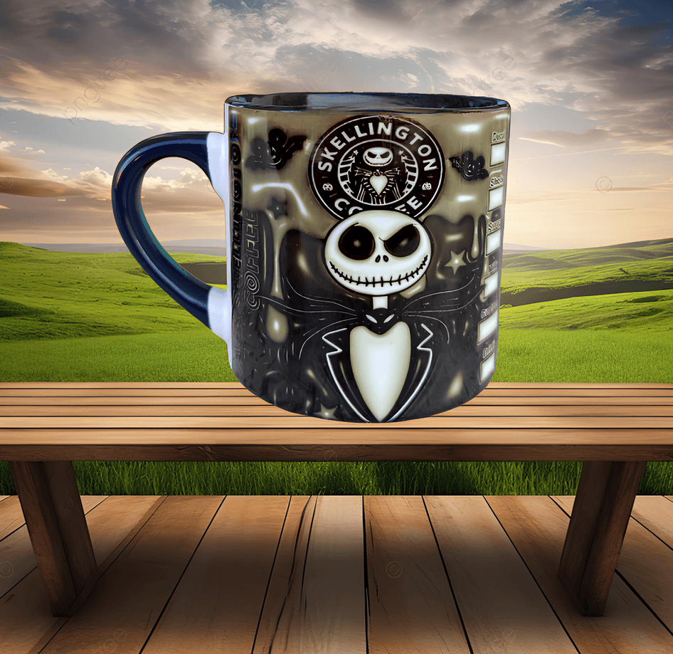 Skellington Halloween Baskı Porselen Fincan