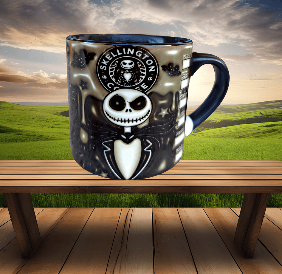 Skellington Halloween Baskı Porselen Fincan