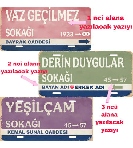 Kişiye özel baskı vintage metal plaka