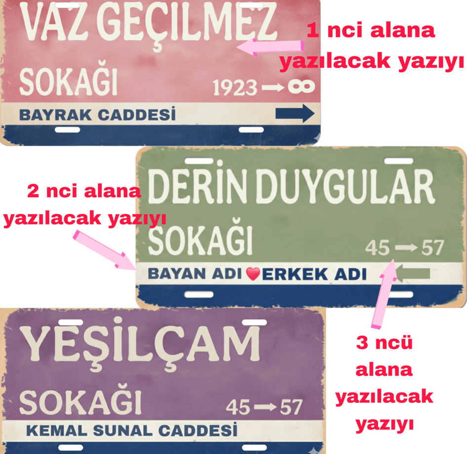 Kişiye özel baskı vintage metal plaka