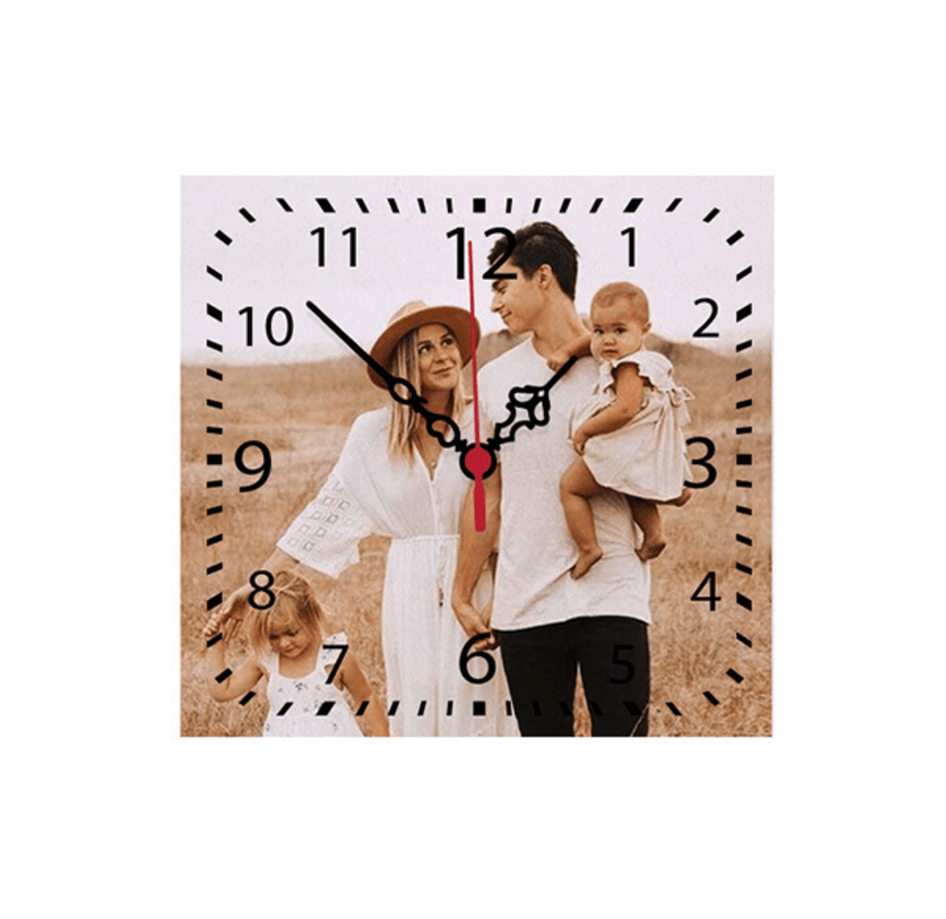 Fotoğraf veya Logo Baskılı Kare Ahşap Duvar Saati | Kişiye Özel Tasarım | Ofis ve Ev Dekoru