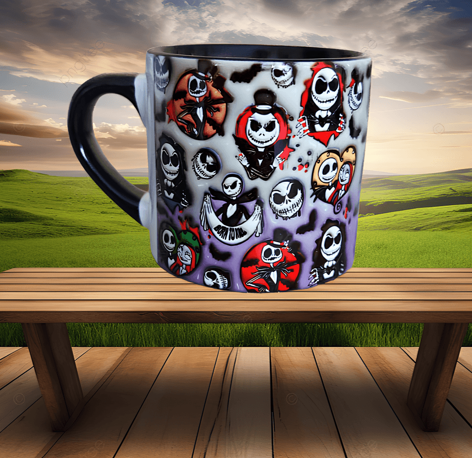 Skellington Halloween Baskı Porselen Fincan