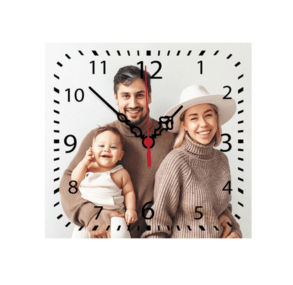 Fotoğraf veya Logo Baskılı Kare Ahşap Duvar Saati | Kişiye Özel Tasarım | Ofis ve Ev Dekoru