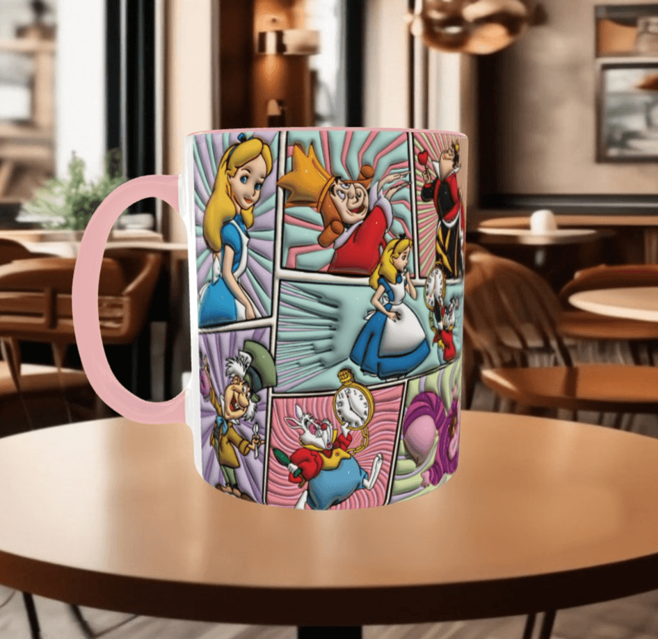 Alice Baskı içi ve Kulpu Renkli Kupa