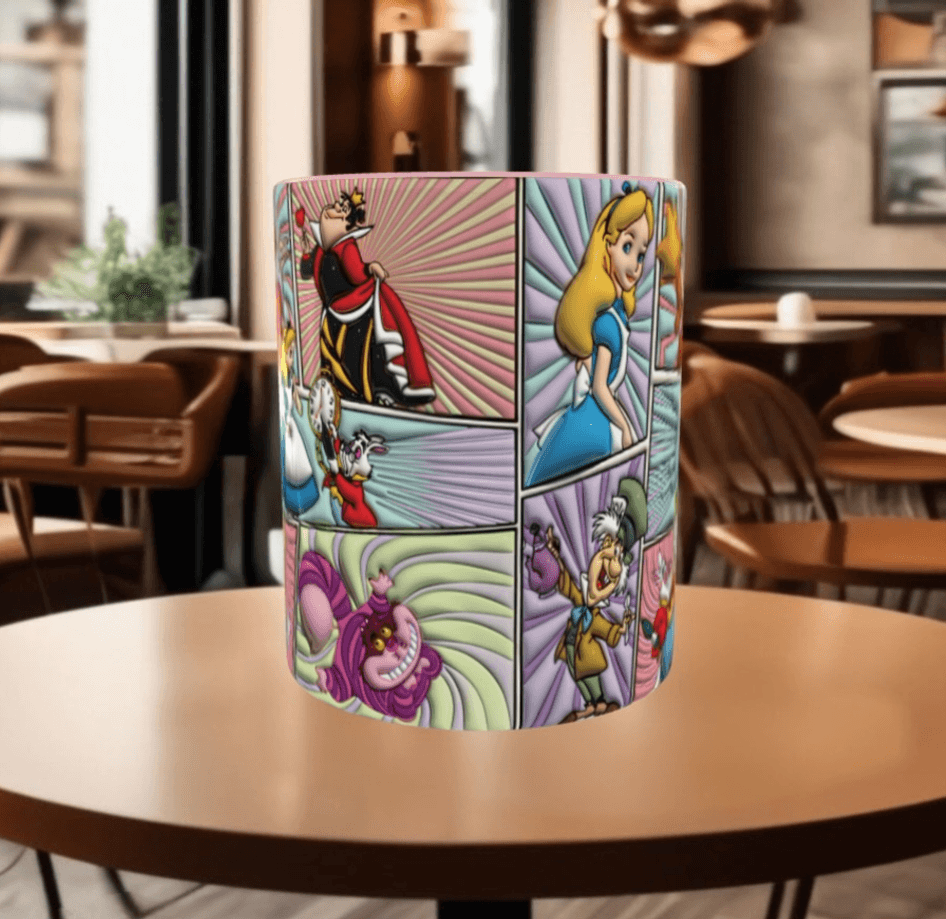 Alice Baskı içi ve Kulpu Renkli Kupa