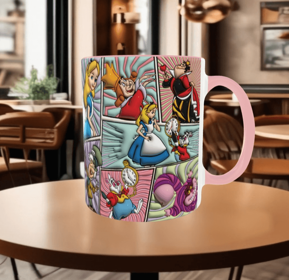 Alice Baskı içi ve Kulpu Renkli Kupa