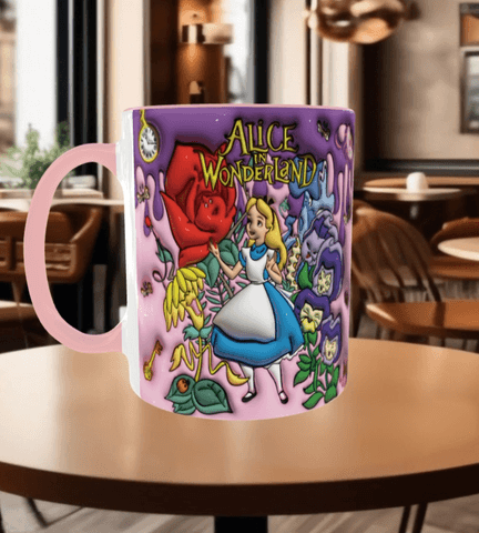 Alice Baskı içi ve Kulpu Renkli Kupa