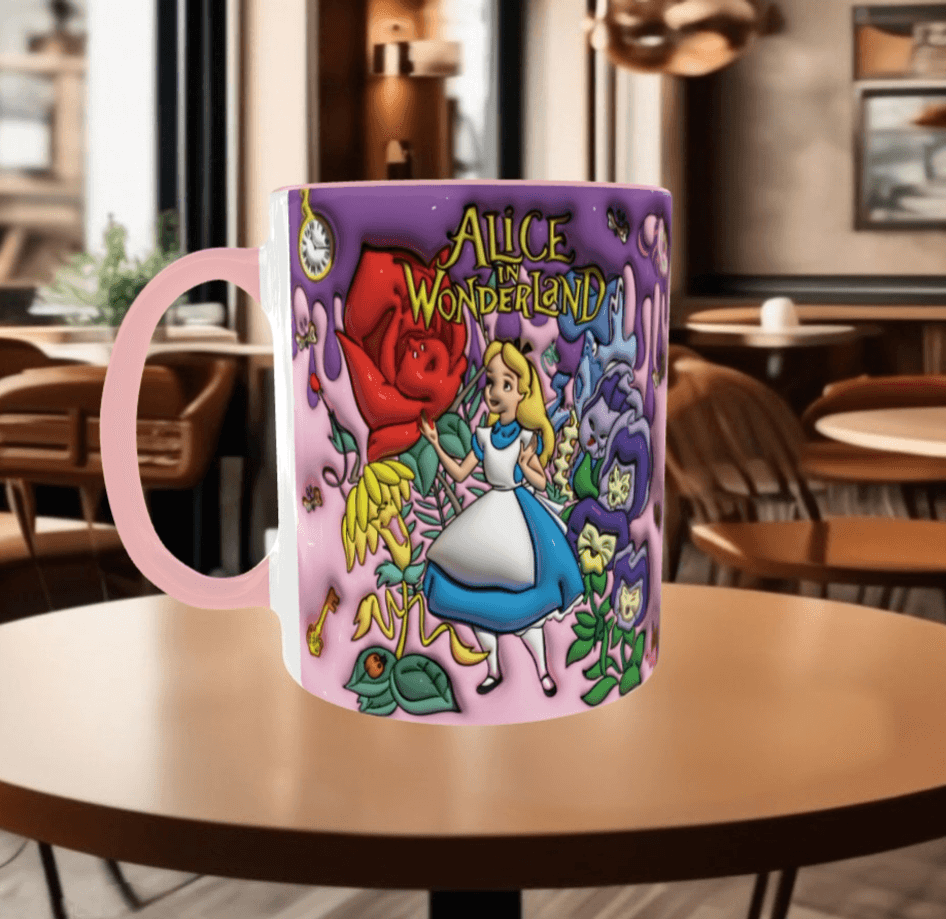 Alice Baskı içi ve Kulpu Renkli Kupa