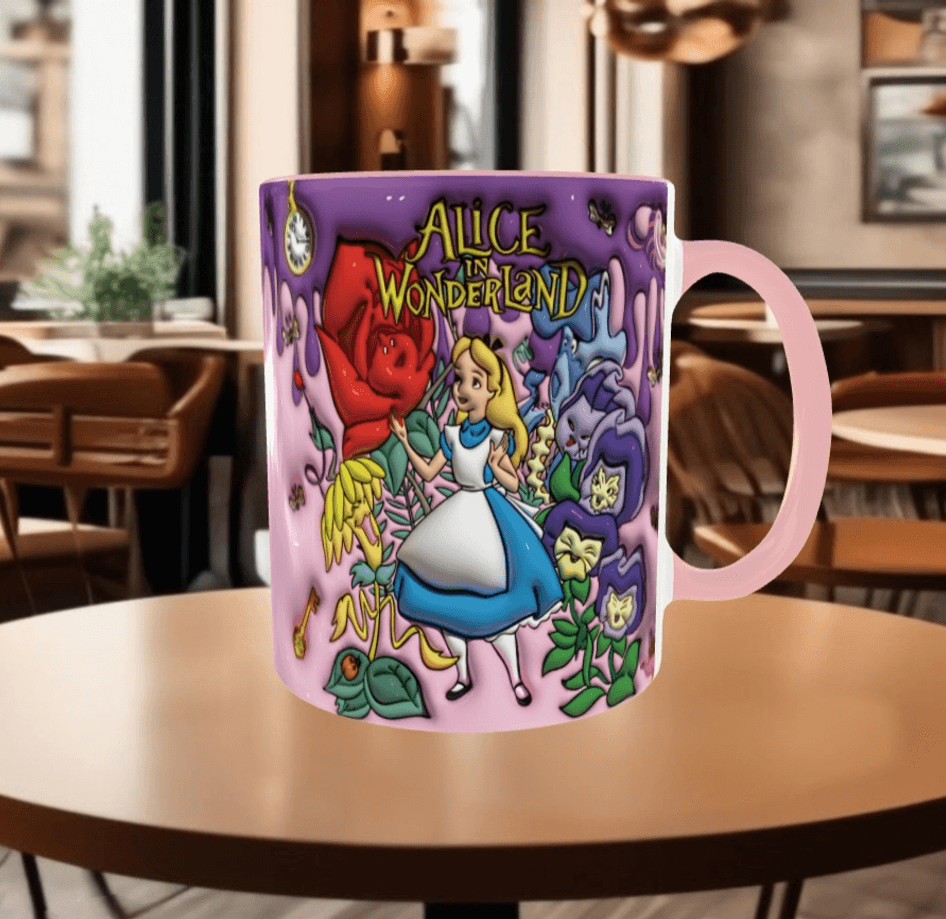 Alice Baskı içi ve Kulpu Renkli Kupa