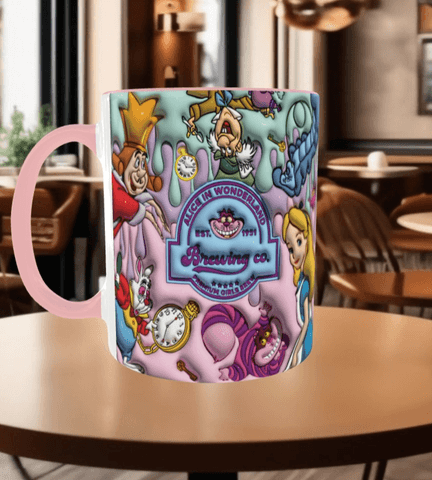 Alice Baskı içi ve Kulpu Renkli Kupa