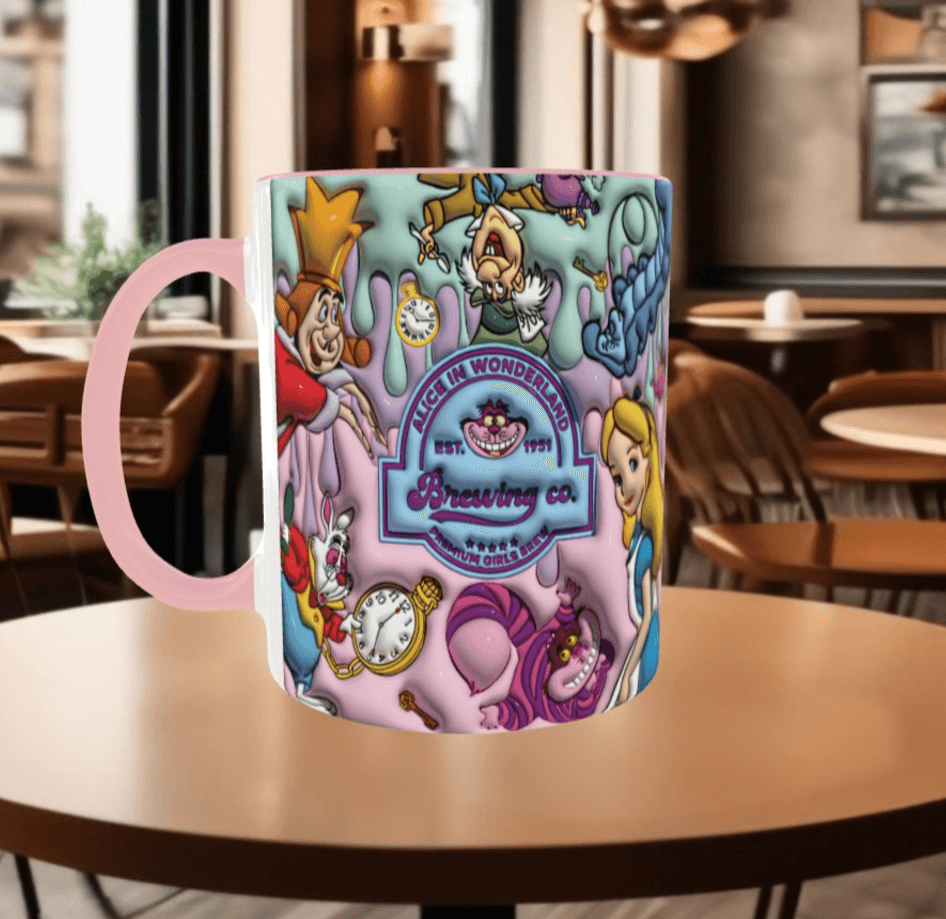 Alice Baskı içi ve Kulpu Renkli Kupa