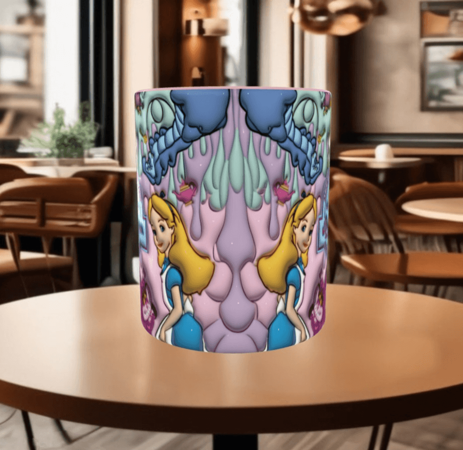 Alice Baskı içi ve Kulpu Renkli Kupa