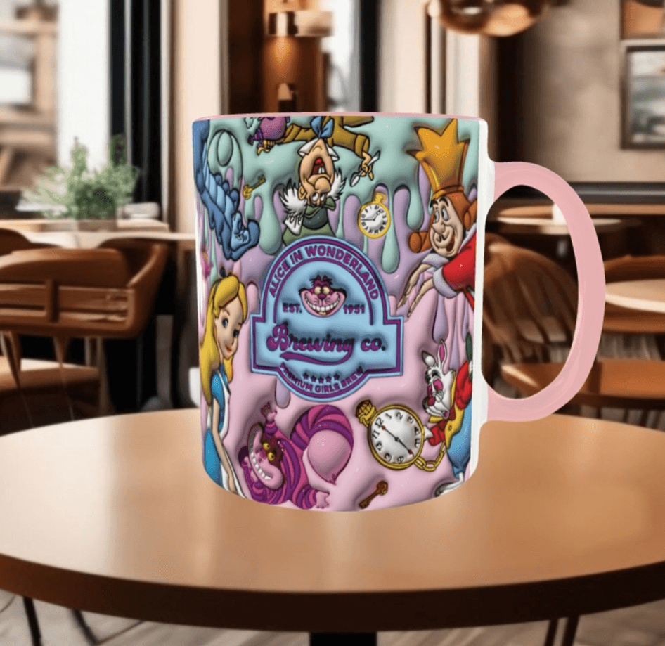 Alice Baskı içi ve Kulpu Renkli Kupa