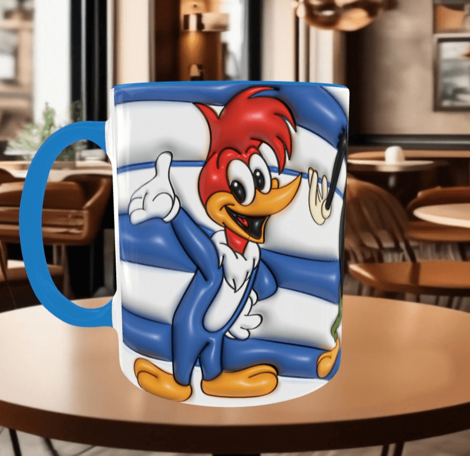 Ağaç kakan Baskı içi ve Kulpu Renkli Kupa