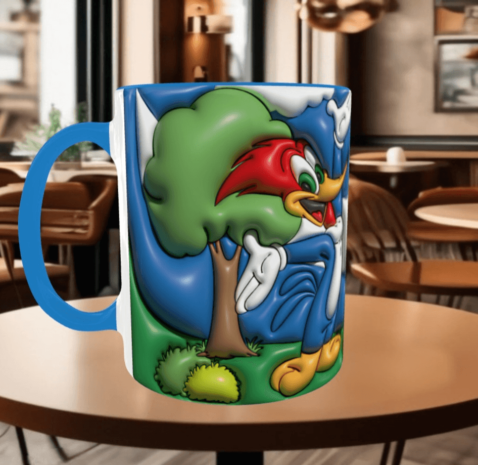 Ağac Kakan Baskı içi ve Kulpu Renkli Kupa