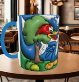 Ağac Kakan Baskı içi ve Kulpu Renkli Kupa