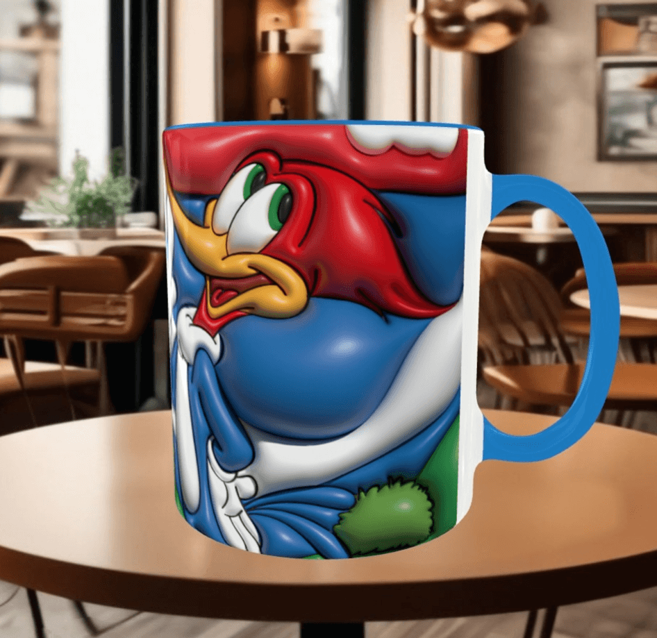 Ağac Kakan Baskı içi ve Kulpu Renkli Kupa