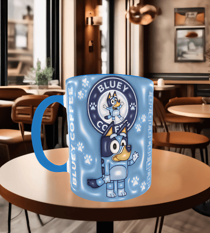 Bingo Bluey Baskı içi ve Kulpu Renkli Kupa