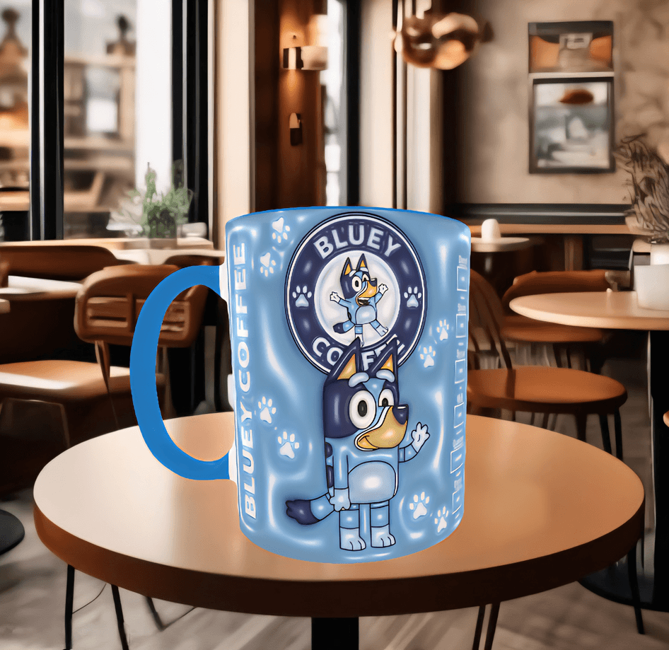 Bingo Bluey Baskı içi ve Kulpu Renkli Kupa