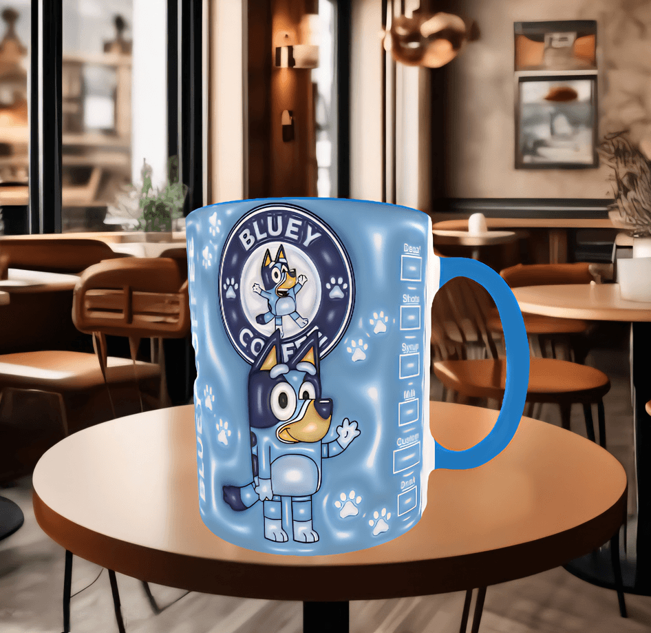 Bingo Bluey Baskı içi ve Kulpu Renkli Kupa