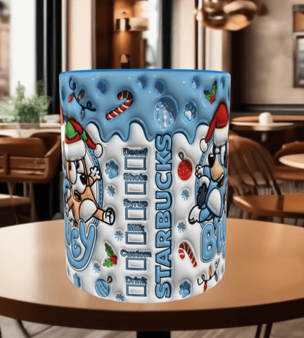 Bingo Bluey Baskı içi ve Kulpu Renkli Kupa