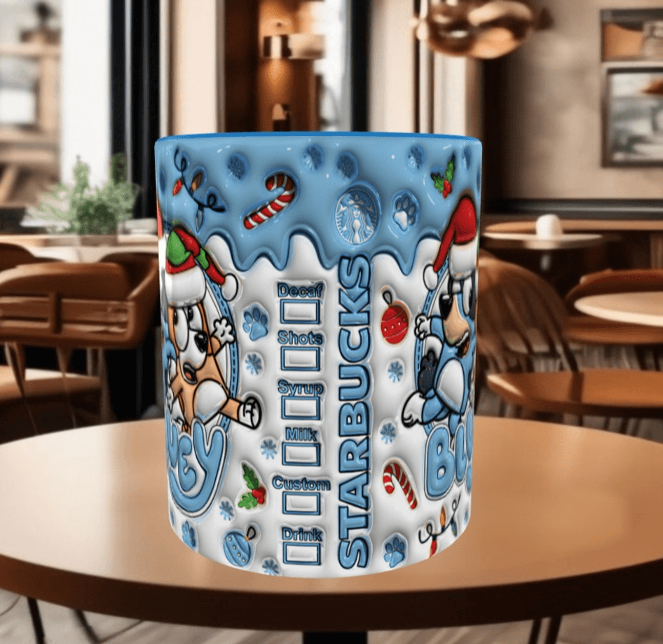 Bingo Bluey Baskı içi ve Kulpu Renkli Kupa