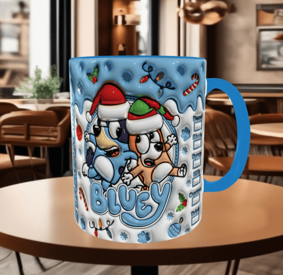 Bingo Bluey Baskı içi ve Kulpu Renkli Kupa